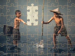 Peli Children Fishing Teamwork Jigsaw verkossa