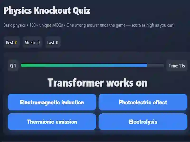 Peli Physics knowledge quiz verkossa