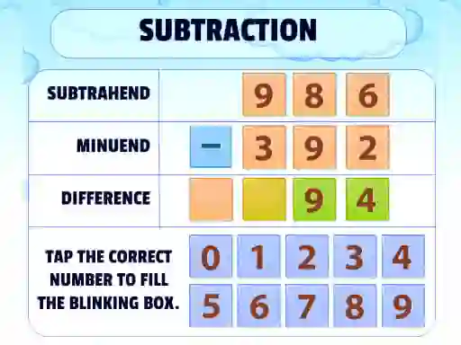 Peli Subtraction Practice verkossa