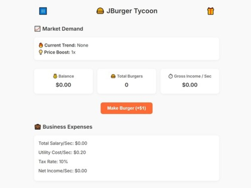 Peli Jburger-tycoon verkossa